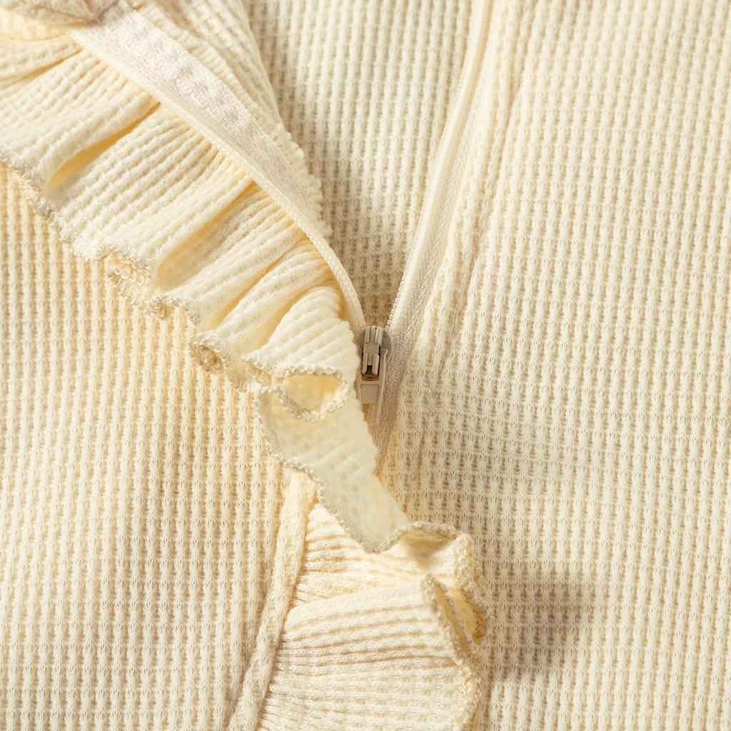 Footies för spädbarnsflickor 3M 6M 12M Enfärgade krusiduller Rundhals Långärmad Baby Jumpsuits Nyfödda Kläder Bodysuits med pannband