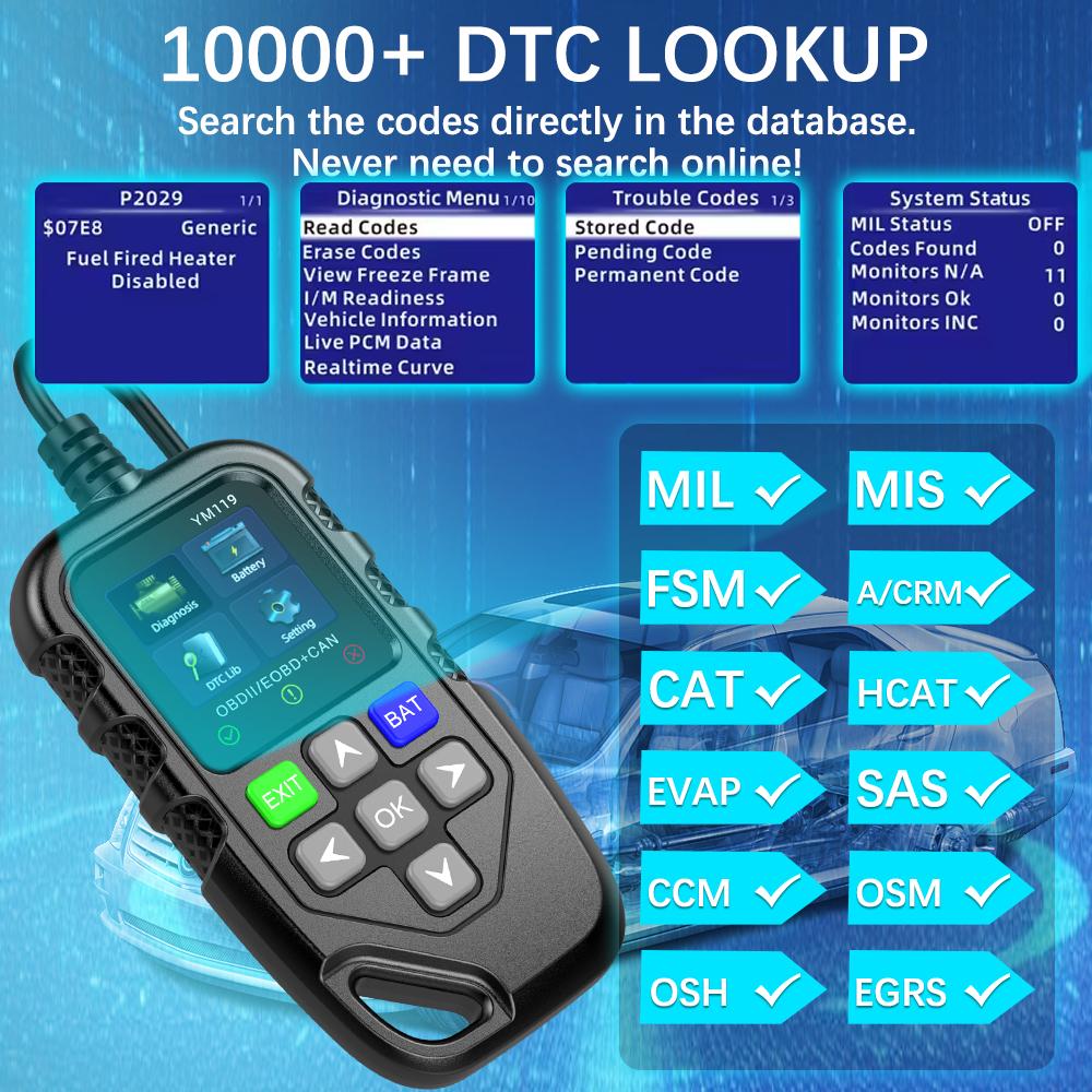 Work for all cars Multi-language OBD2 Code Reader Clear/Erase Codes OBDII Scanner YM119 Car Auto Diagnostic Tool