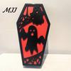 Solid Wood Halloween Craft Casket Decor, DIY Bat Ghost Ornament with Lights, Horror Decoration Spooky Graveyard Scene Prop for Party Home