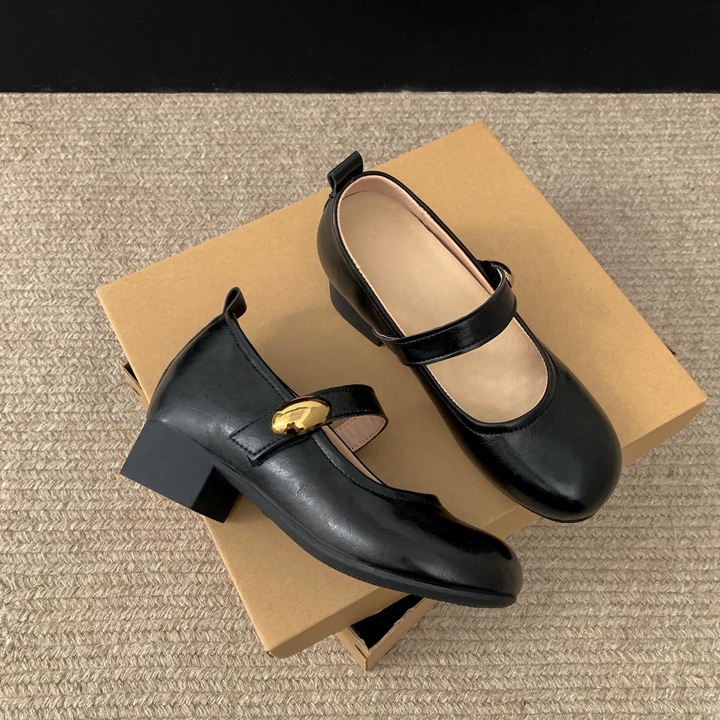 White French Round Head Thick High Heel Light Mouth Single Shoes Women's Autumn 2025 New Versatile Inner Height Increase Retro Mary Jane Shoes