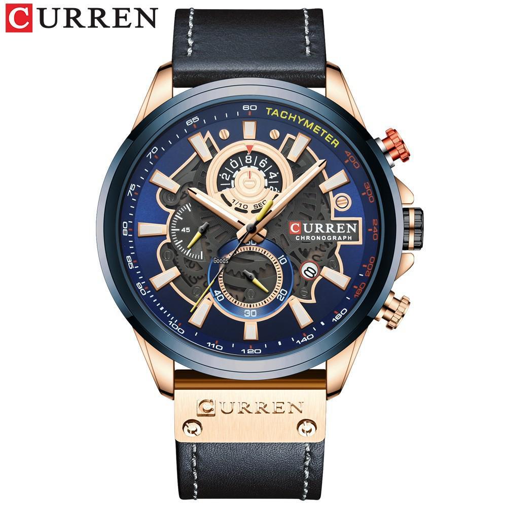 Curren 8380 Men's Waterproof Multifunction Sports Quartz Watch with Leather Strap and Calendar.
