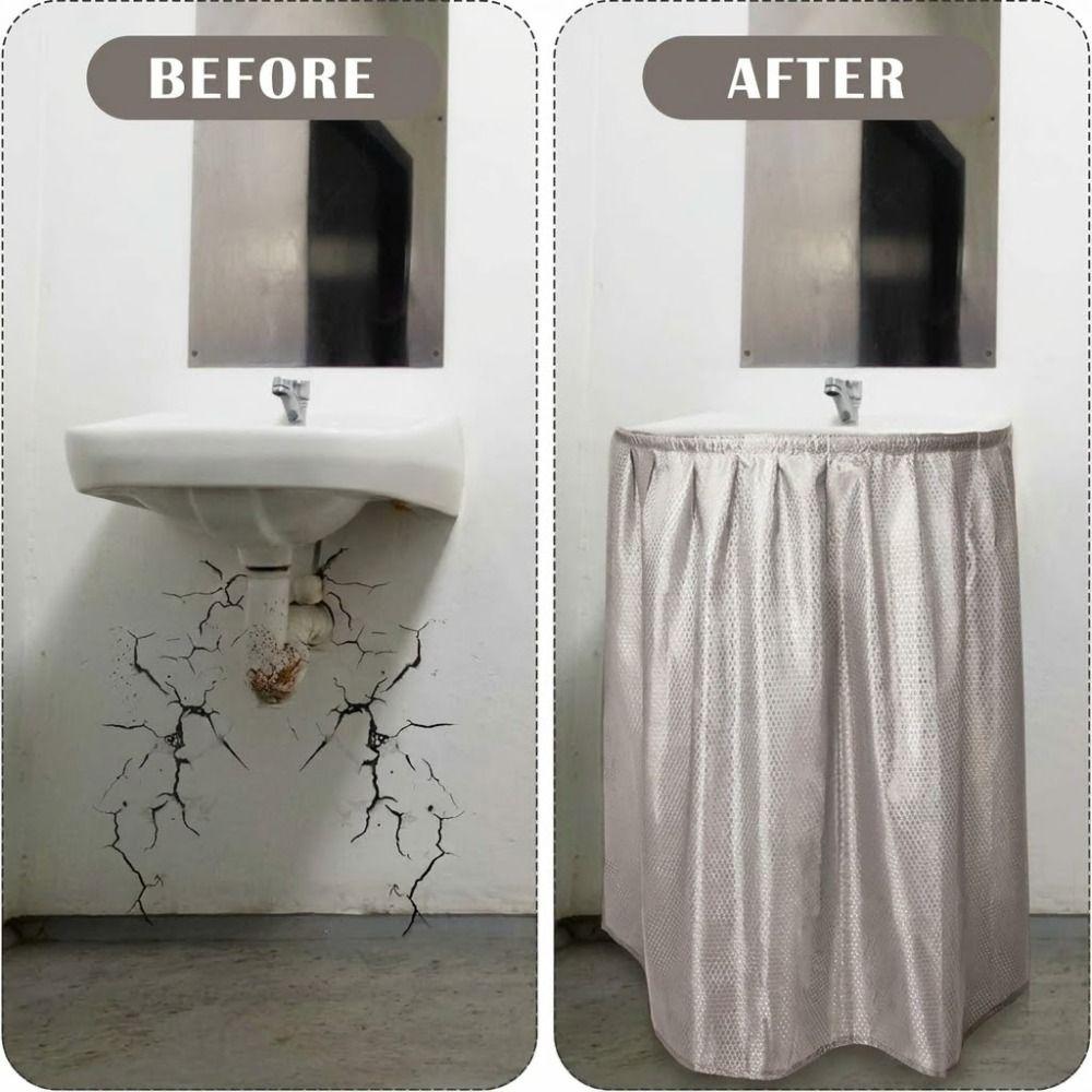 Washable Under Sink Curtain Removable Bathroom Vanity Cover Bathroom Sink Skirt  Laundry Room
