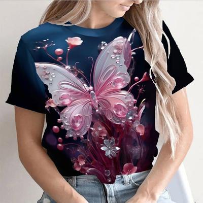 Women's 3D Prints Butterfly Cat T-Shirts Short Sleeve Tee Tops 3D Prints O-Neck T- Shirt Summer Casual Women's Clothing Apparel