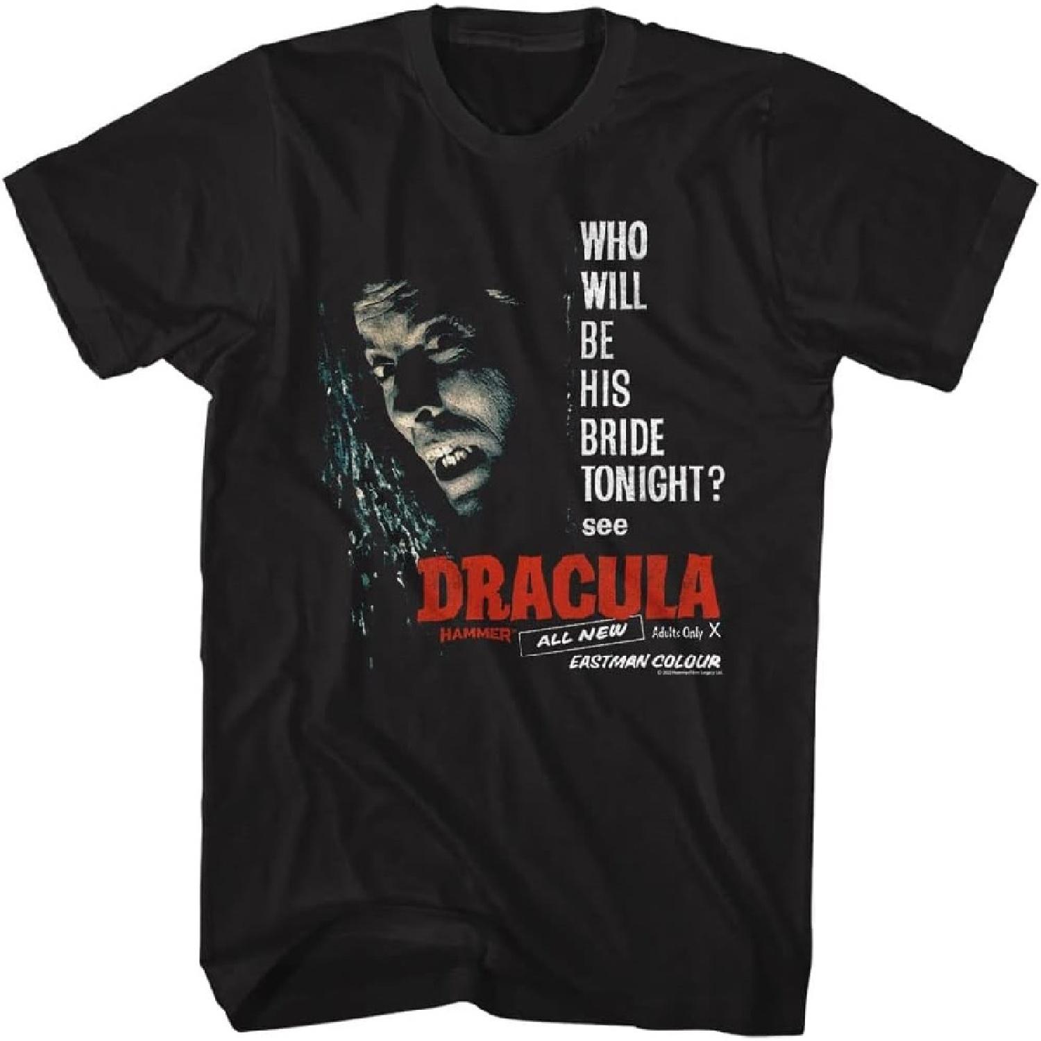 

Hammer Horror Dracula Movie Who Will Be His Bride Tonight Adult Short Sleeve T Shirts Vintage Style Tees XXXXXL різнокольоровий