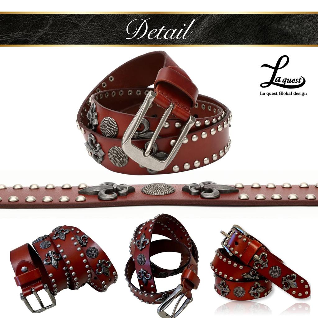 Laquest Leather Studded Belt with Antique Concho and Lily Crest Relief Men's (Black)