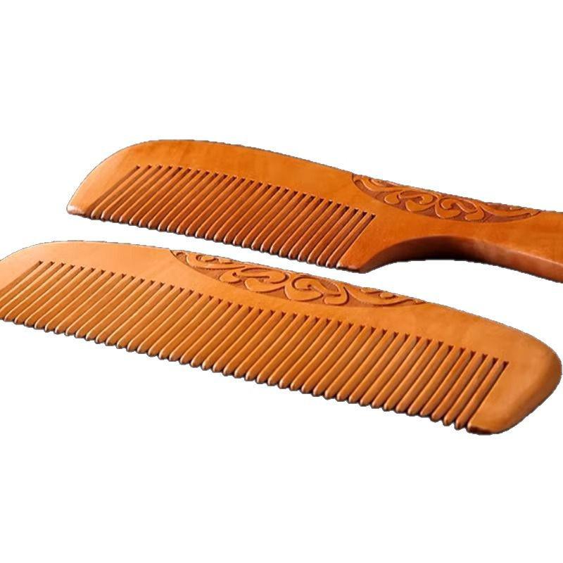 Natural Peach Wood Carved Anti-Static Comb for Women & Men, Ideal for Long Hair, Straight Teeth, Ancient Style, Massage.