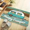 Happy Camper Print Door Mat Non Slip Floor Rug Vintage Wooden Camping Theme Entrance Carpet For Cabin Porch Campsite