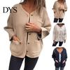 Round Neck Women Jacket Winter Single-breasted Cardigan Long Sleeves Outerwear with Pockets Warm Heat Retention OL Commuting Coat