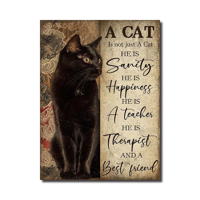 

Retro A Cat Is Not Just A Cat Poster Vintage Black Cat Canvas Prints Paintings Animal Lover Wall Art Picture Modern Home Decoration 20x30cm