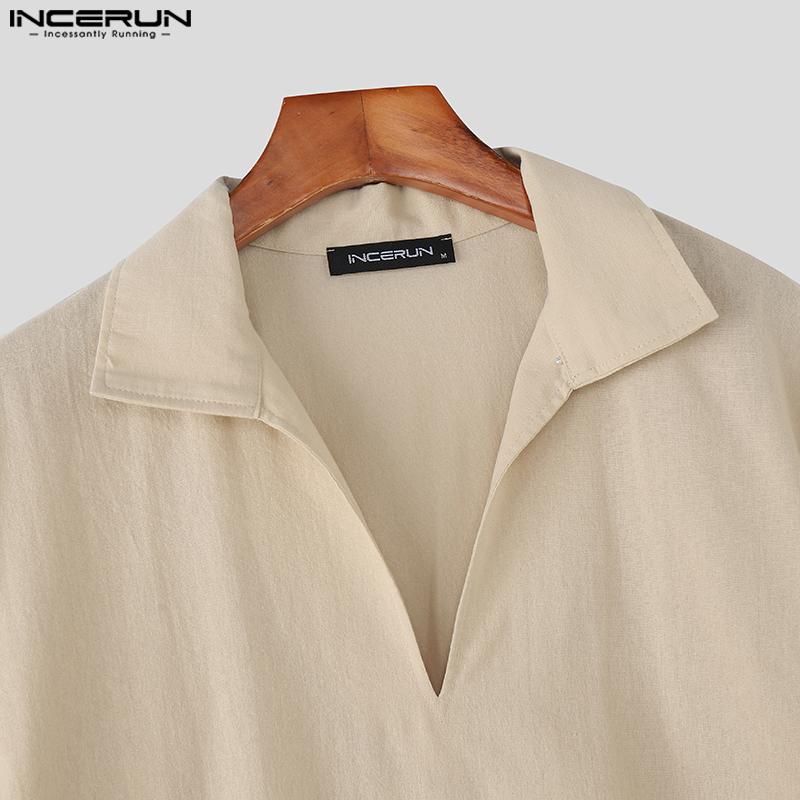 INCERUN Two Piece Suit Men V Neck Short Sleeve Shirts Shorts Casual Outfits Sets