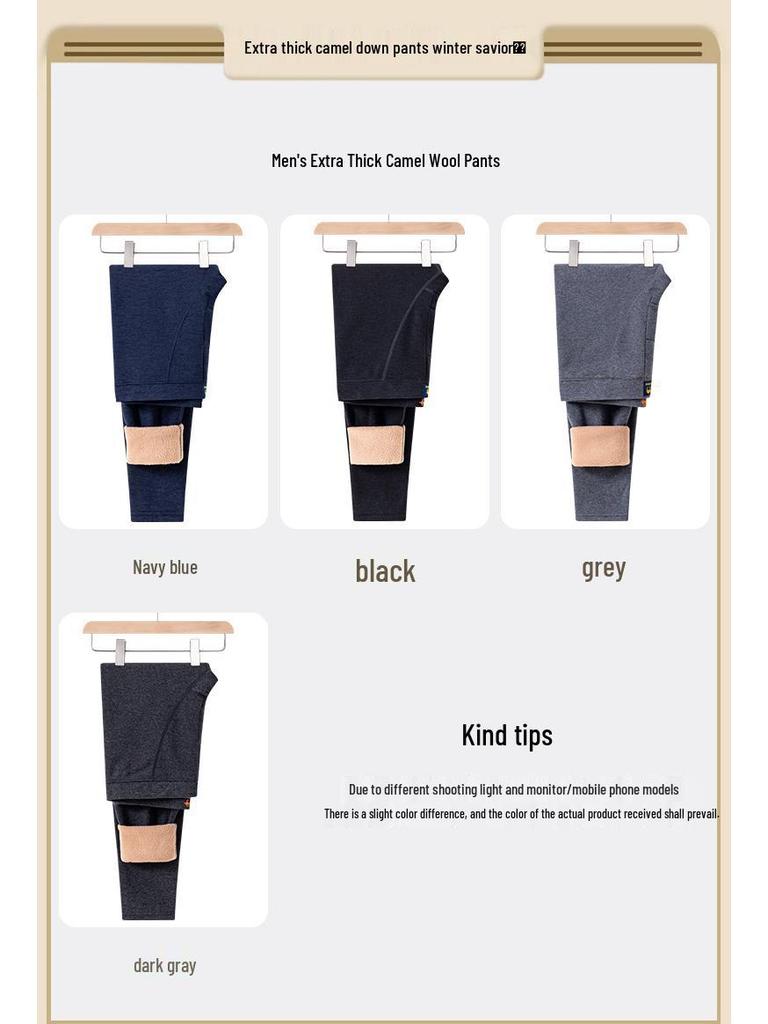 Men's Fleece-Lined Wool Warm Pants - Camel, Lambswool, Cold-Proof Winter Base Layer