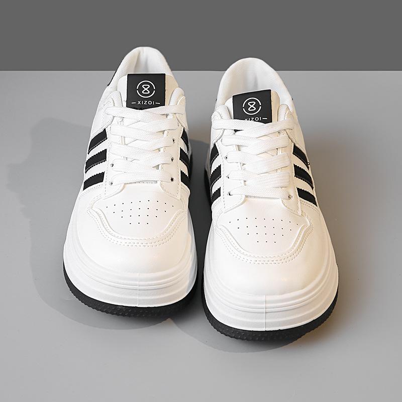 Damen Leder Dicksohlen Schuhe Frühling Neu Rundkopf Schnürschuhe Bequem Vielseitig Studenten Freizeit Sport Weiße Schuhe