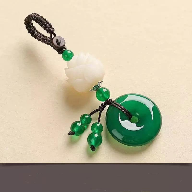 Bodhi Lotus Keychain With Peace Pendant. Unisex Spiritual Enlightenment Gift For Car Or Keys зелёный