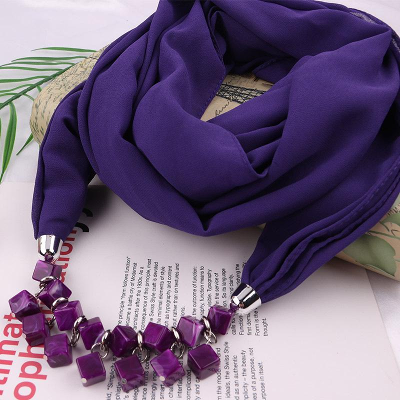 Bold Red Chiffon Scarf Necklace with Cubic Beads – Fashionable Infinity Scarf for Women, Statement Jewelry Accessory