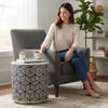 Wood Bone Inlay Drum Side Table, Bone Coffee Table Modern Patterned Cylinder Decor Table | Modern Cube Pattern Side Table | Central Table