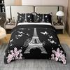 Set Biancheria da Letto Torre Eiffel Matrimoniale per Bambini Ragazze Donne Stampa Floreale Europea 3D Copripiumino Vintage Tematica Coppie Copripiumino