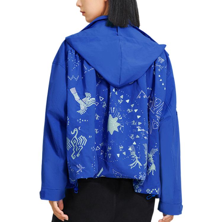 Li Ning Fun Muster Bedruckte Kapuzenjacke mit Reißverschluss Damenjacken Blau AFDSB42-1