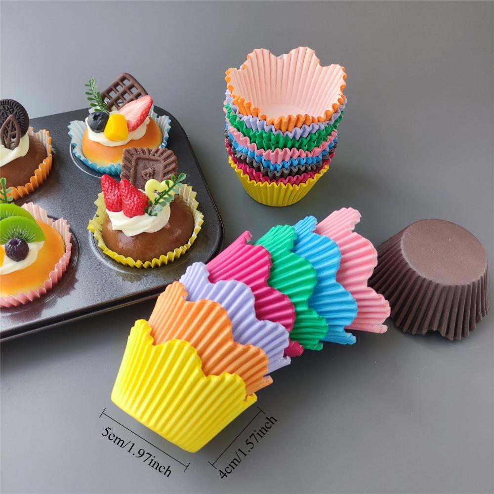 200pcs Cake Cup Liners, Oil-Proof Cake Cups, Flower Shape Design in Assorted Colors, Perfect for Cookies and Cakes