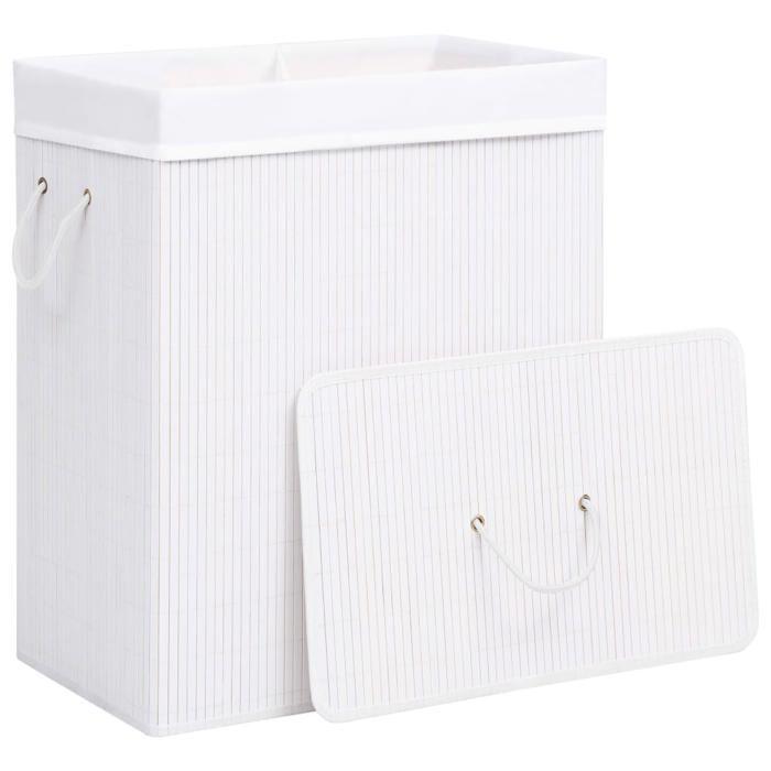 VidaXL Panier à linge avec 2 sections bambou blanc 100 L 320744