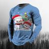Round Neck 3D Christmas Printed Top Casual Long Sleeved Men's T-shirts - Soft Medium Stretch Polyester Fabric Spring and Autumn Relaxed Fit Clothing