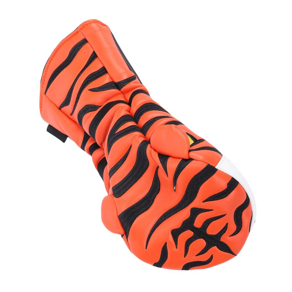 Wood Club Head Cover Cartoon Tiger Water Proof PU Club Headcover with Plush Lining Elastic Band