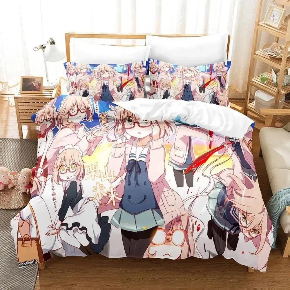 Neues Beyond the Boundary Bettwäsche-Set Cartoon Anime dreiteiliges Set Erwachsene Kind Schlafzimmer Bettbezug Sets 3D Kawaii Mädchen Heimtextilien