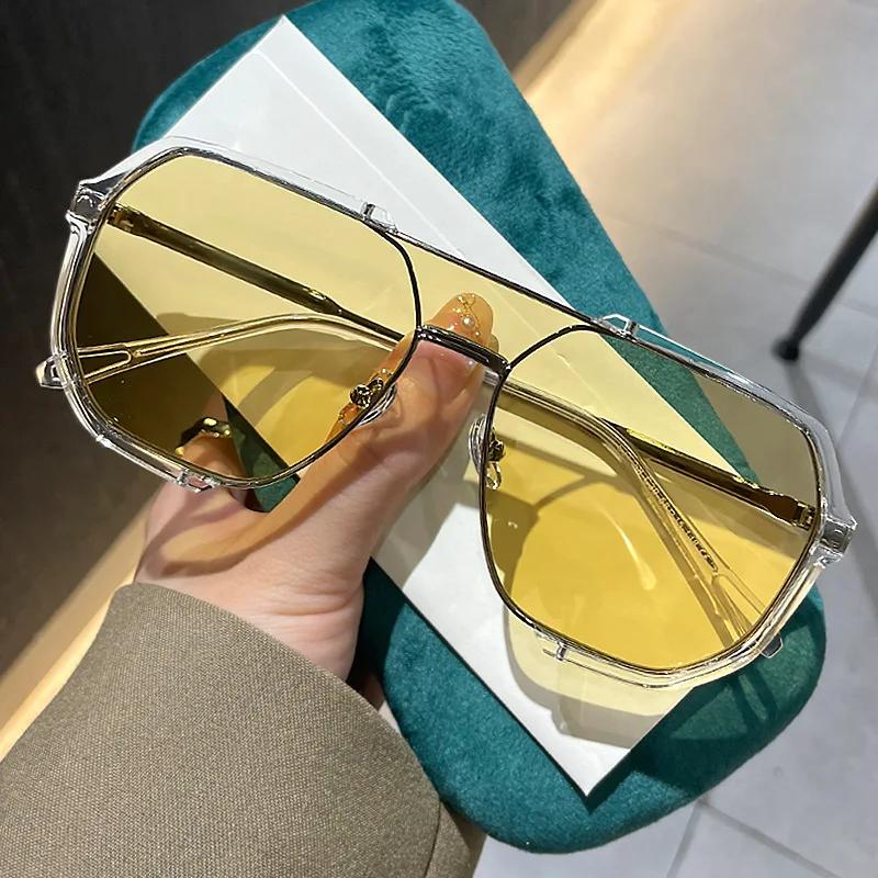 Fashion Ins Style UV400 Sunglasses for Men Women Unisex Trendy Double Bridge Oversized Sun Glasses Classic Large Plain Glasses