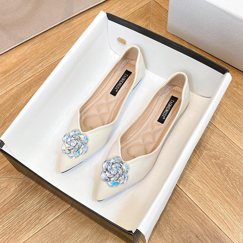 Fashion Flat Shoes for Women Spring and Autumn 2025 Pointed Toe Single French Soled Scoop Shoes Flower Flat Shoes Loafers Women
