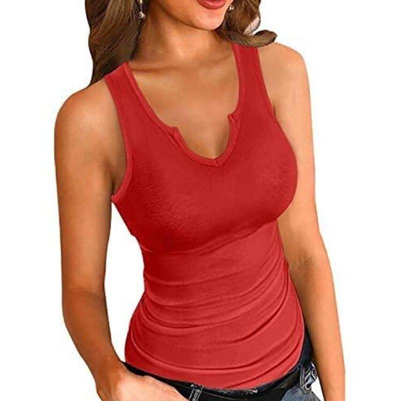 Solid Color U-neck Sleeveless Slim Fit Top Pure Color U Neck Sleeveless Tops Women