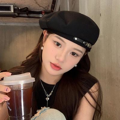 Metallschließe Barett weiblich Britisch Retro Lässig Malerhut Nische Zeige Gesicht Kleines Knospenhut Trend