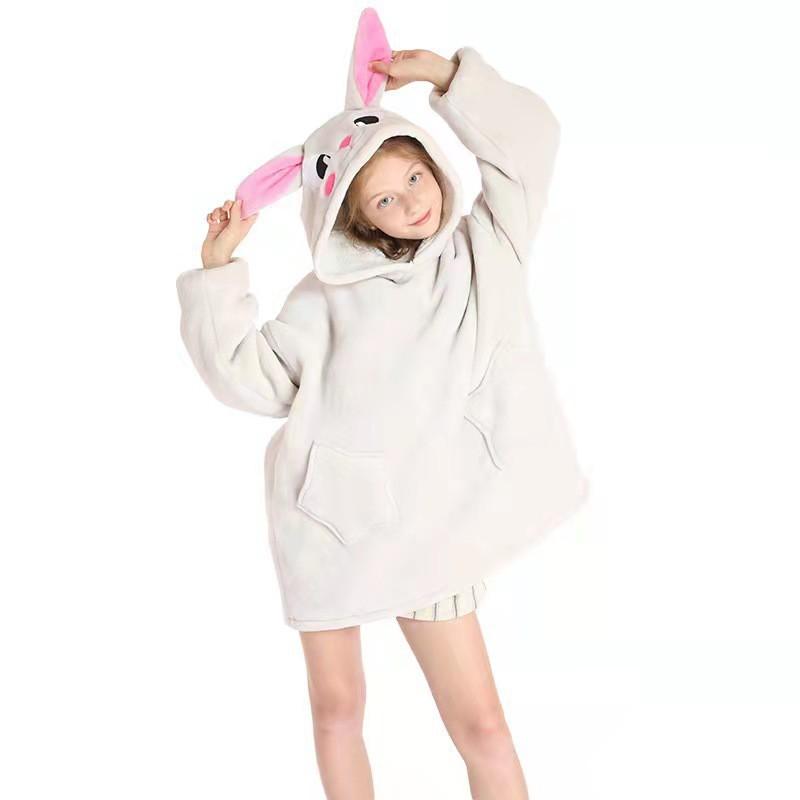 Kids Wearable Blanket Hooded Sweatshirt Cozy Cotton TV Fall Winter Home Use