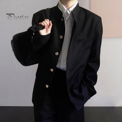 Men Suit Coat Solid Color Stand-up Collar Single-Breasted Formal Jacket with Flap Pockets Chinese Tunic Suit