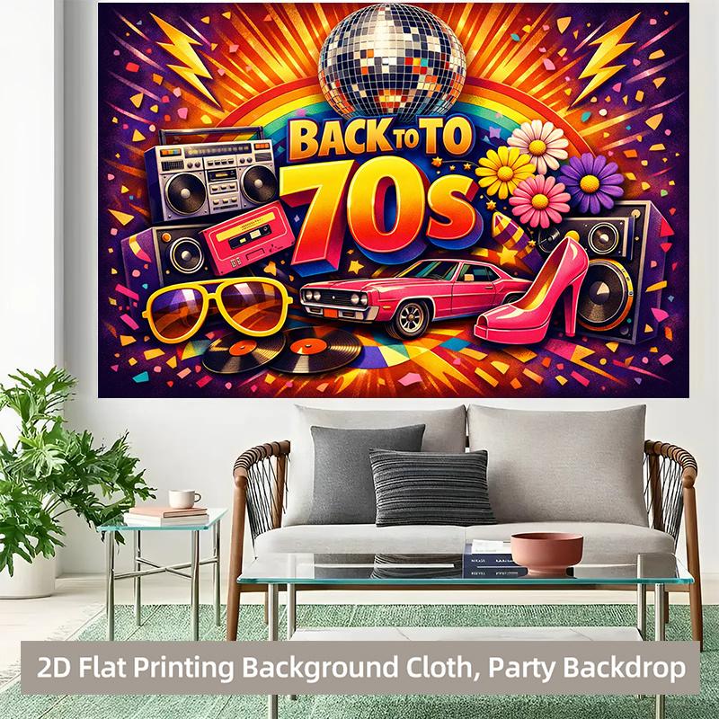 1 Piece of 2D Background Fabric Polyester Background Fabric Featuring Retro Elements from the 1970s and Colorful Elements