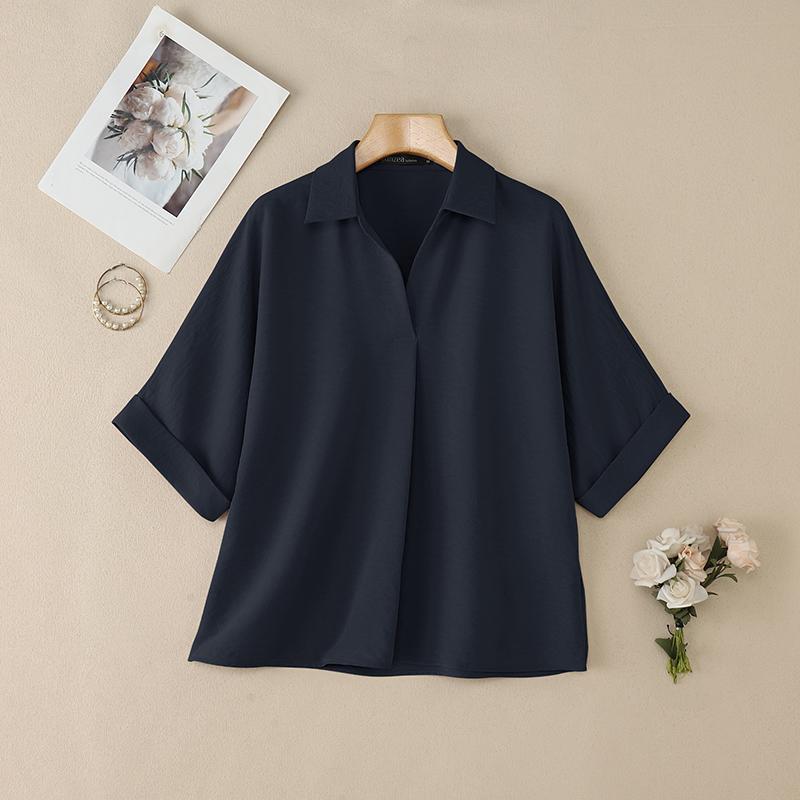ZANZEA Women Casual Turn Down Collar Loose Short Sleeve Blouse