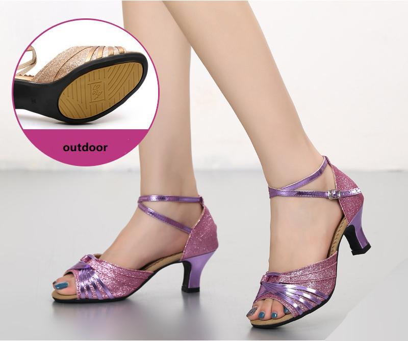 Latin Dance Shoes For Women Mid Heel Sneakers Square Dance Shoes Sandals Square Ballroom Satin Banquet Ladies Shoes