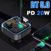 Bluetooth 5.0 FM Transmitter Cigarette Lighter Radio Music Adapter Charger Supports Hands-Free Siri Assistant For Car