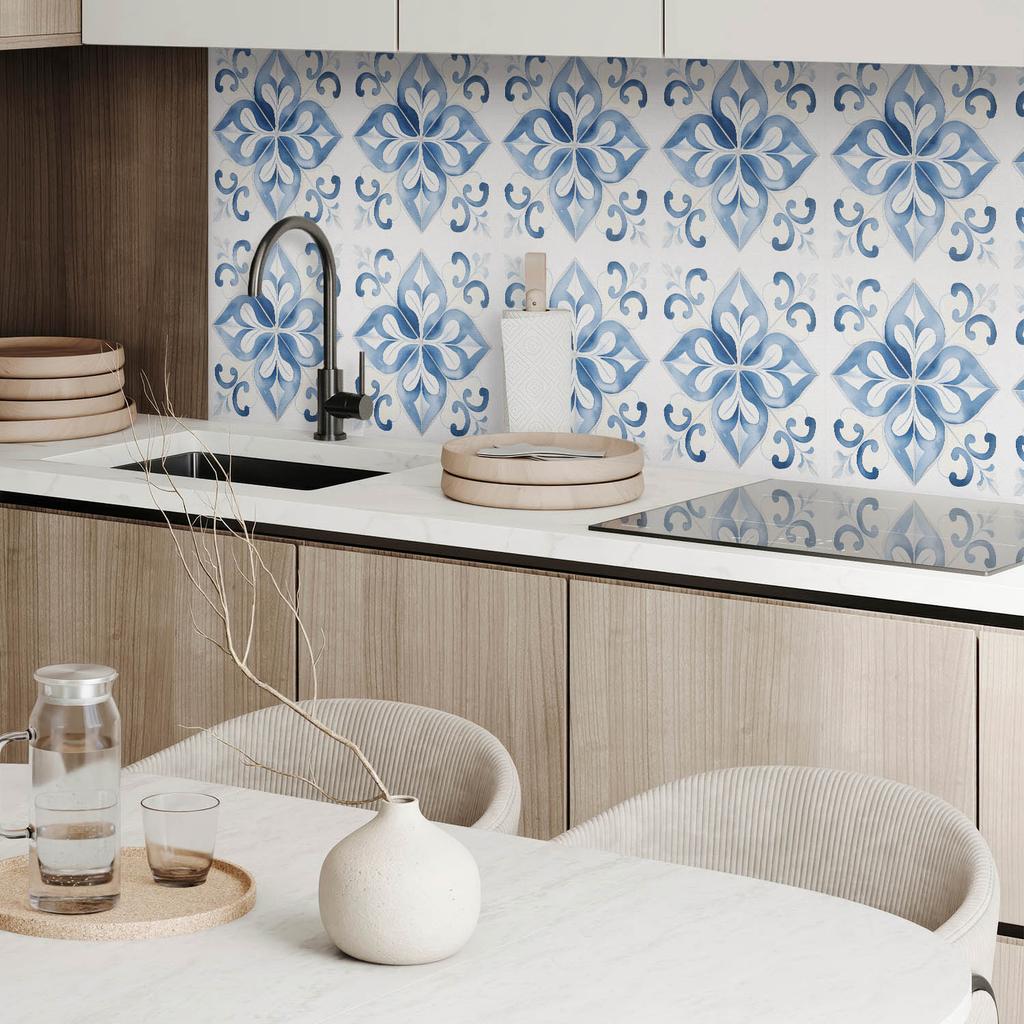 Self-adhesive Vinyl Panel with Print 120x60 cm Floral Pattern on Tiles