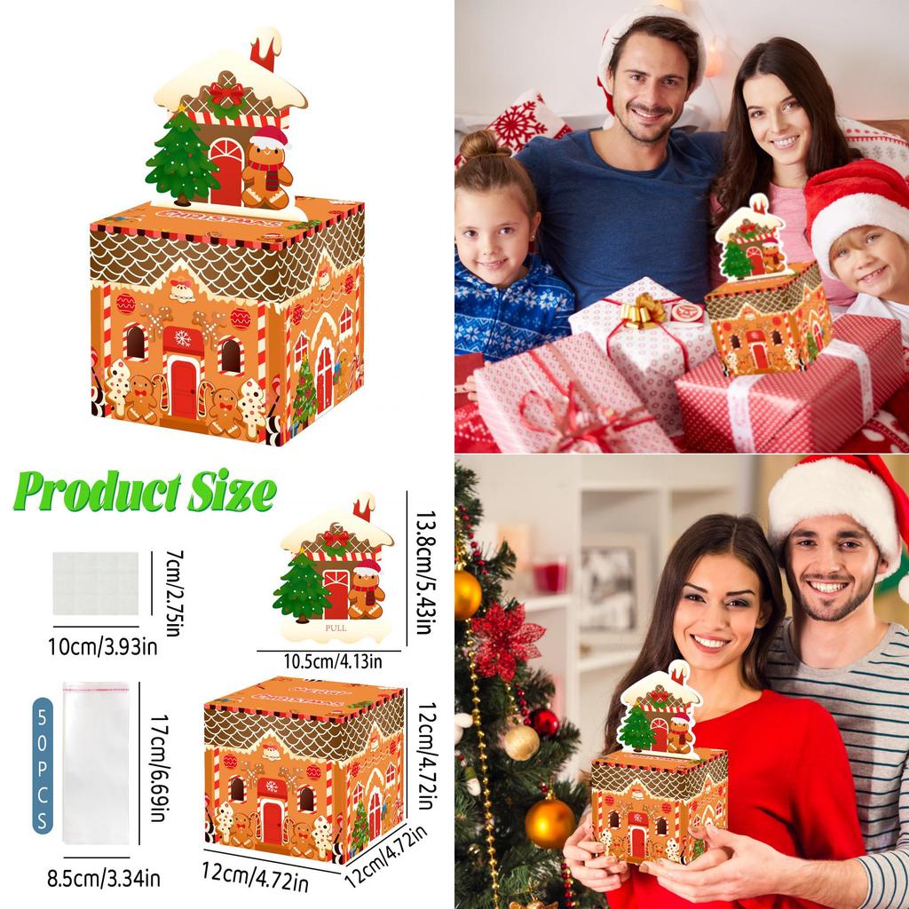 Decor Christmas Gingerbread Man House Pattern Gift Box With Material Paper