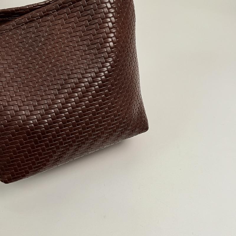 Damen gewebte PU-Eimertasche Minimalistische Umhänge-Handtasche für den täglichen lässigen Einkauf