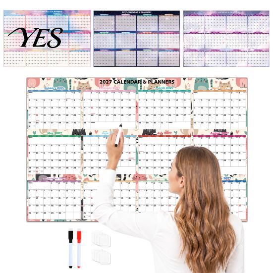 Yearly Planning Sticker Year-round Wall Calendar, Rewritable Erasable Self Adhesive Family Schedule Board Large Planner for And Organization