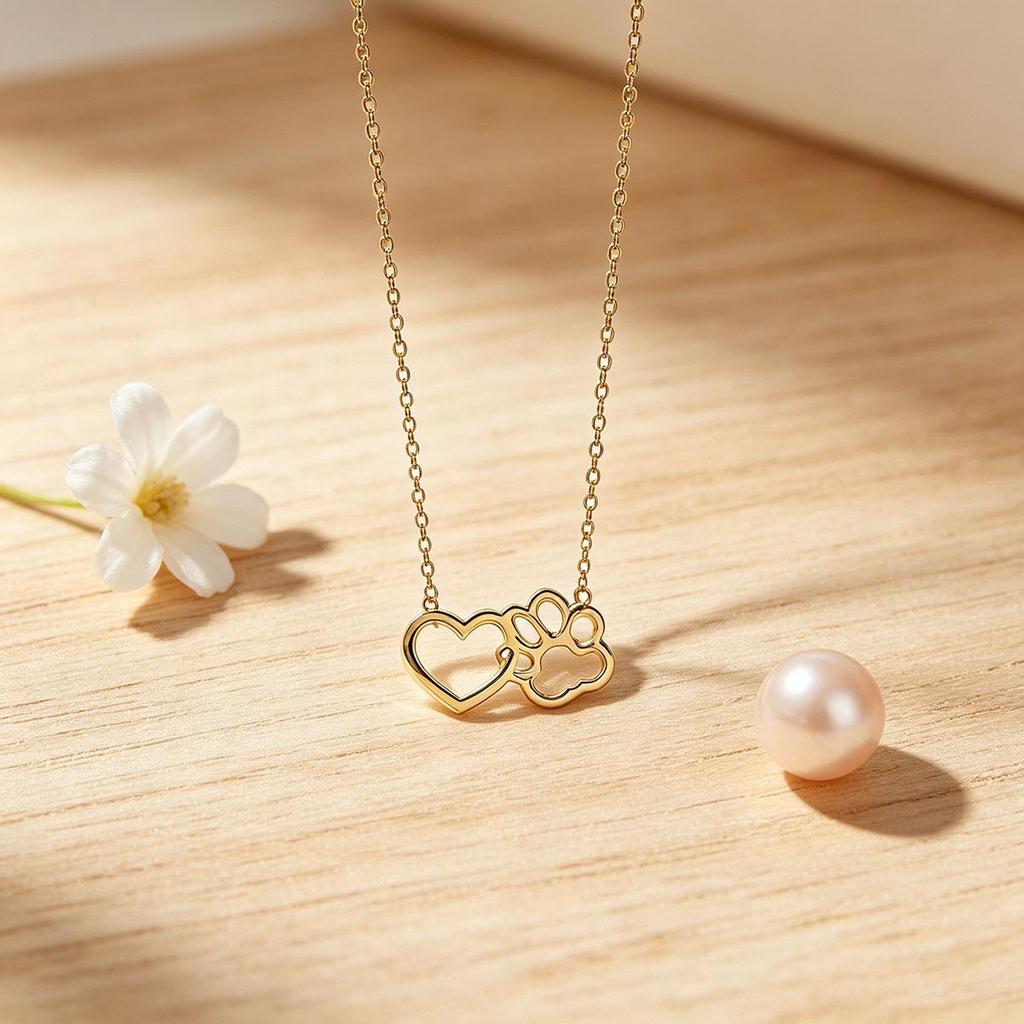 New Animal Dog Paw Heart Gold Necklace Men and Women Hollow Love Shape Choker Chain Footprint Versatile Pendant