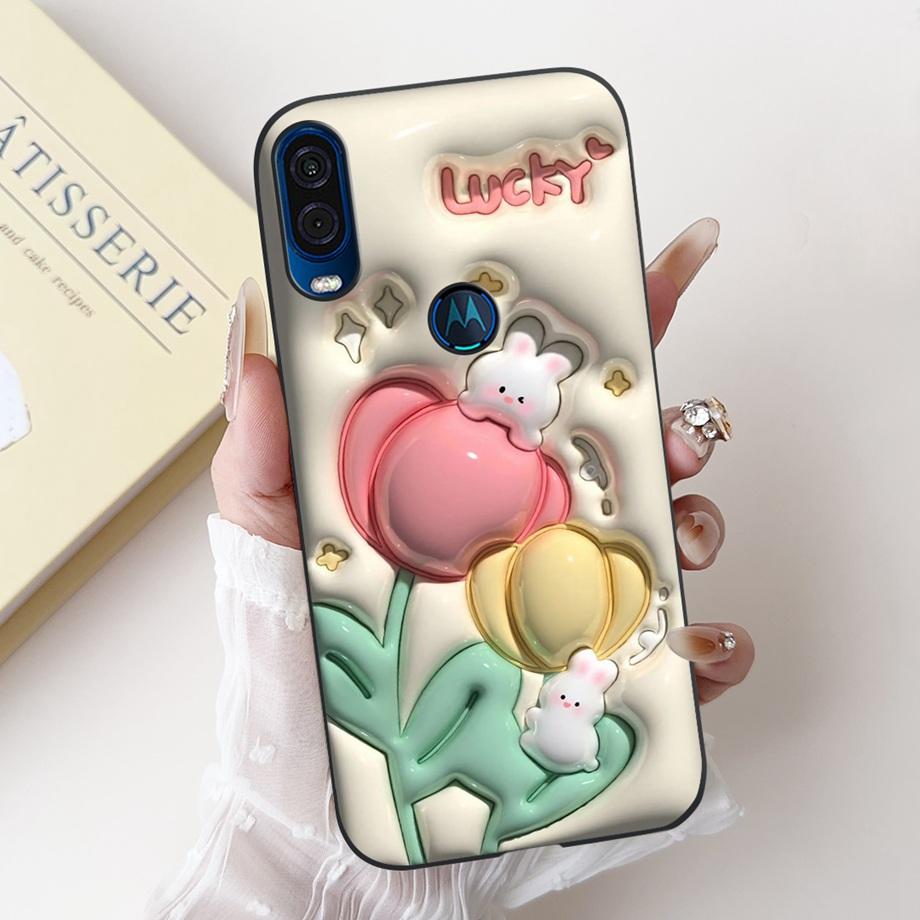 For Motorola One Vision One Macro Phone Case Motorola P50 Back Cover Soft Matte Silicone Slim Fundas Lovely Panda Rabbit Flower