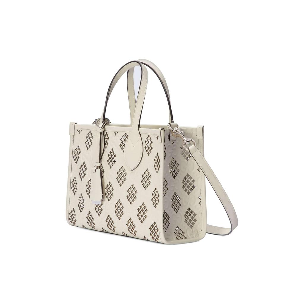 Gucci GG Embossed White Leather Cutout Detail Tote Bag With Removable Shoulder Strap For Unisex Luxury Daily Use