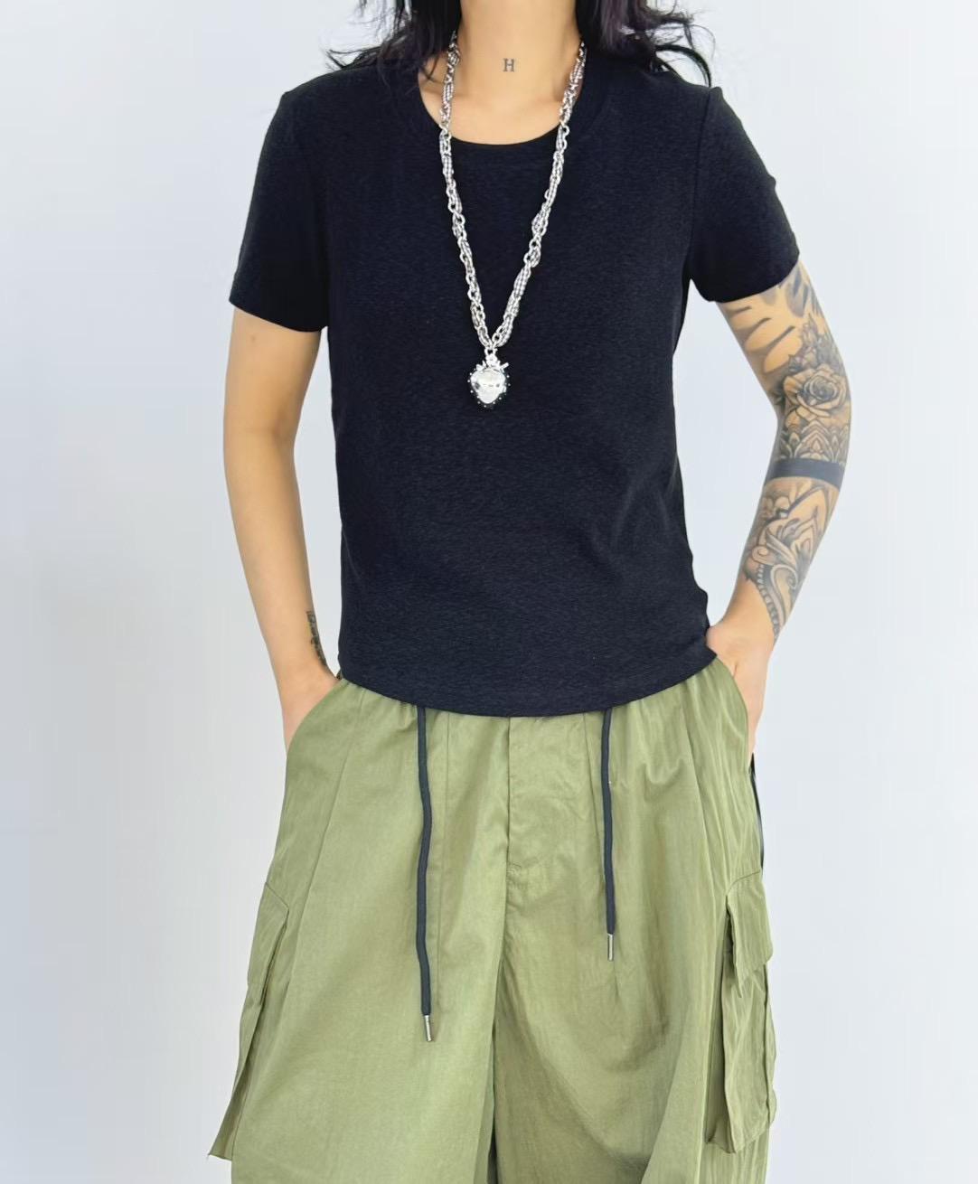 

Женская футболка Becabeau в корейском стиле, больших размеров, стрейч - однотонная, приталенная, с коротким рукавом, коллекция весна/лето One Size чёрный