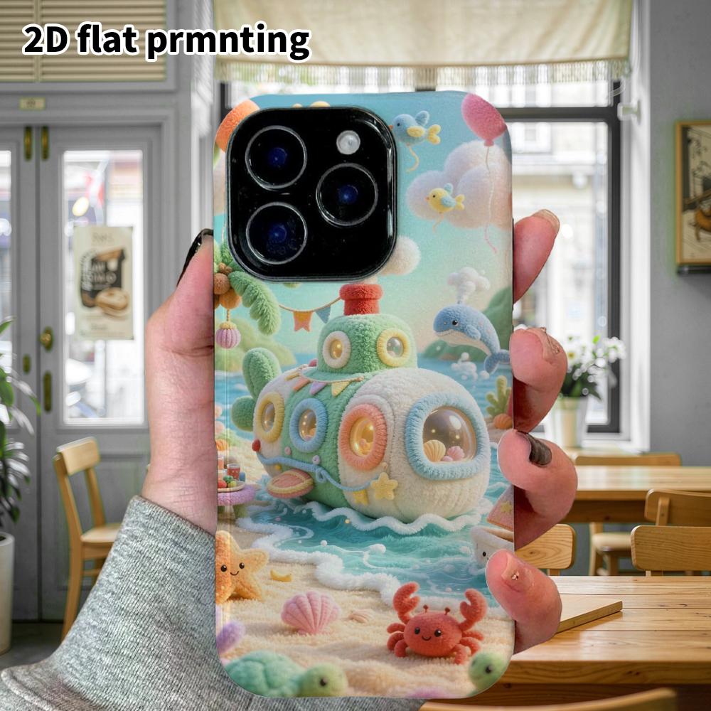 Phone Case: 2D Flat, Suitable for iPhone 18 17 16 15 14 13 12Pro Protective Case, Plush Submarine, Perfect Christmas and Halloween Holiday Gift