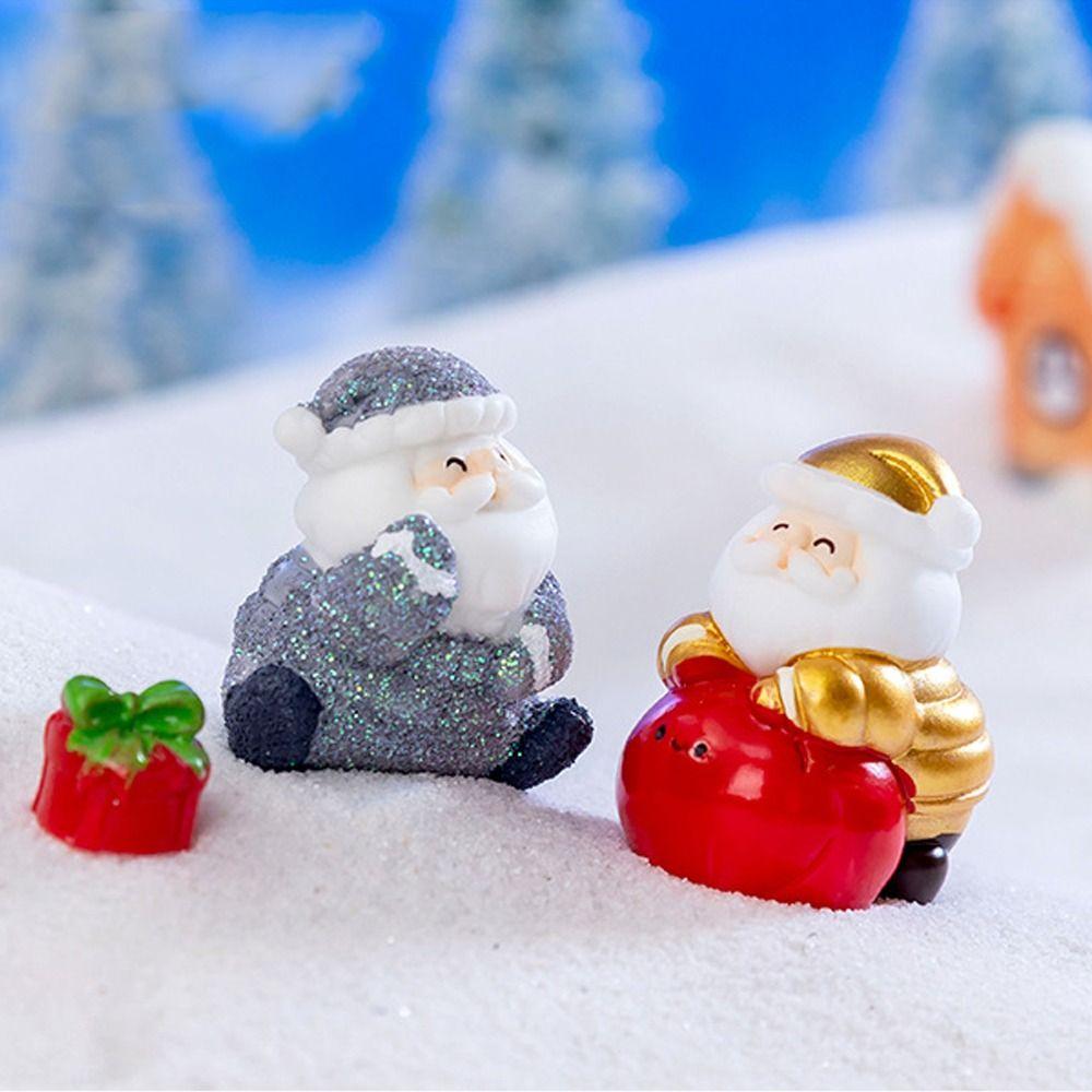 10pcs DIY Mini Santa Claus Ornament Cute Santa Claus Statue  Garden Decoration Accessories