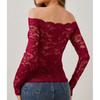 Women's Casual Fan-Shaped Collar With A Straight Neckline And Off Shoulder Lace T-Shirt, Long Sleeved Top