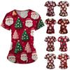 Kvinners Juletrykk Kortermet V-hals Topper Working Pocket Bluse