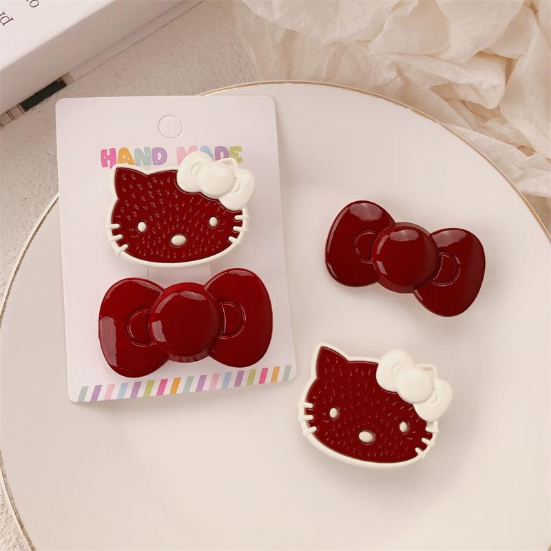 Ankola Red Bowknot Kitten Hair Clip for Girls - Sweet Hairpin Accessory