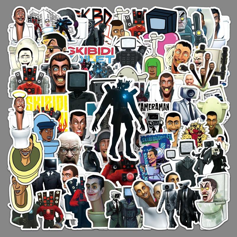 Wipon 60Pcs Skibidi Toilet Cartoon Waterproof Stickers Diy Decoration Notebook Mobile Guitar Suitcase Water Cup Graffiti Toys Gifts